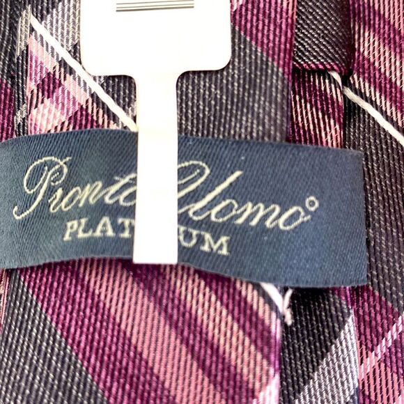 ProntoUomo platinum Mens wearhouse mauve pink white gray plaid Xlong - Picture 4 of 7